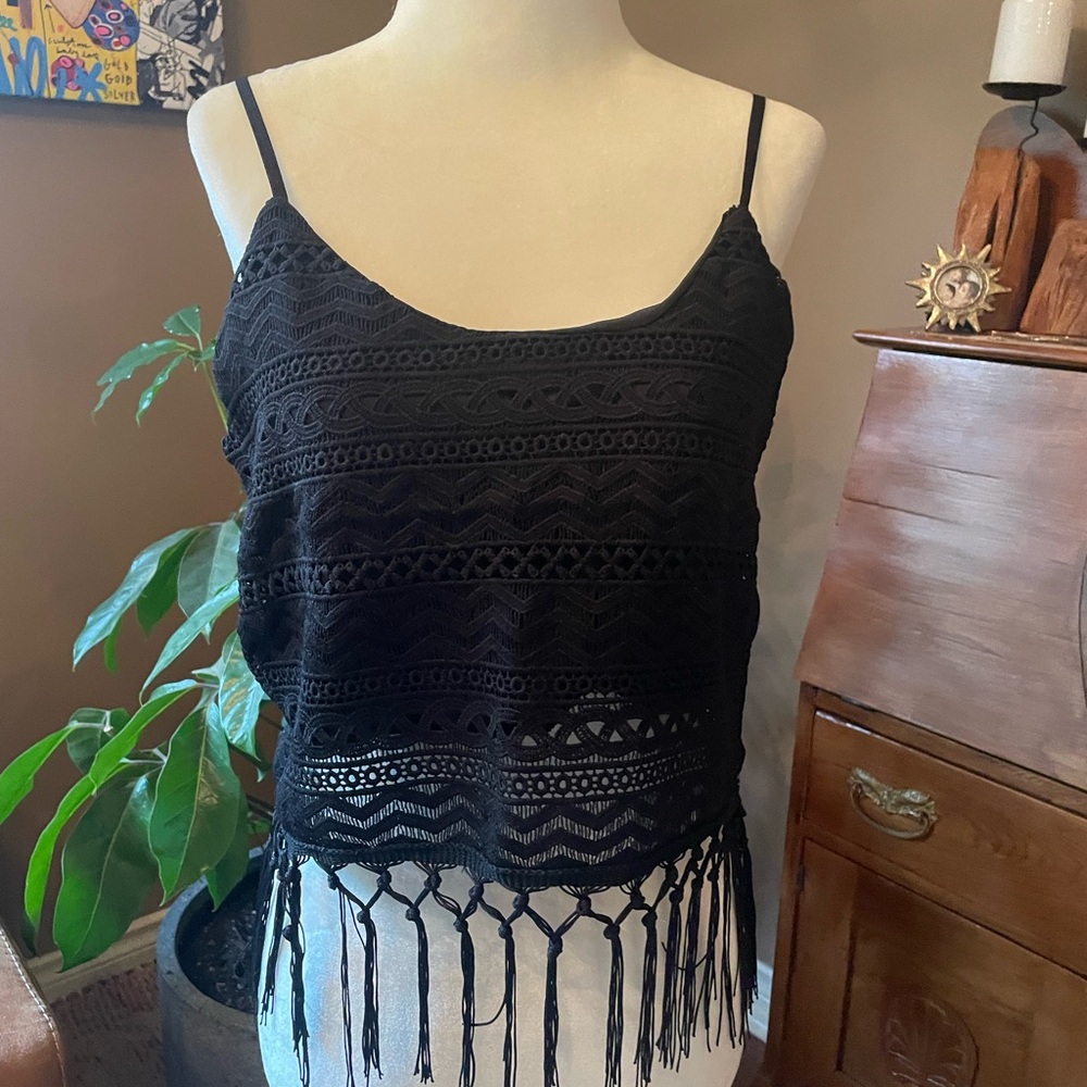 Black Fringe Women's Crop Top NWOT